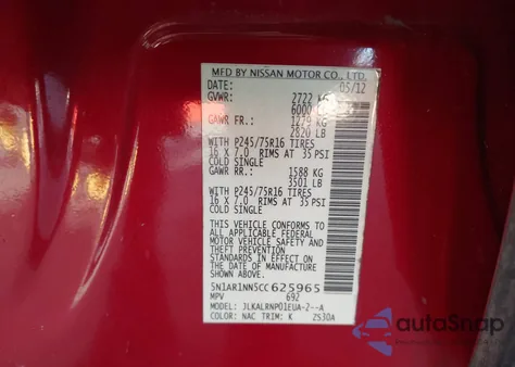 2012 Nissan Pathfinder S from USA, damaged, VIN 5N1AR1NN5CC625965